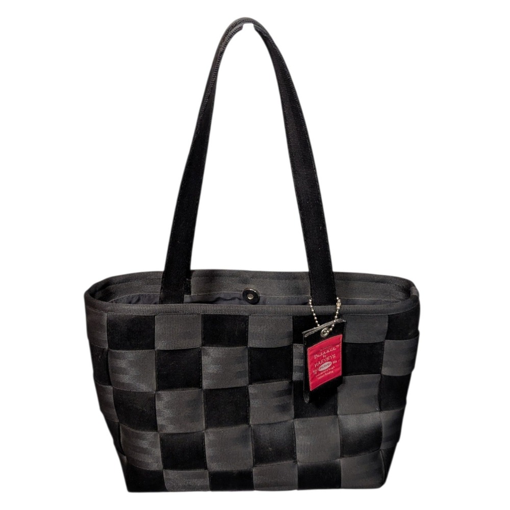 Harveys Seatbelt Bag Black Grey Checkered Woven Tote Shoulder Bag USA Made